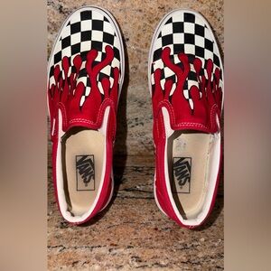 Vans Red Flame Checkered Slip-On Sneakers